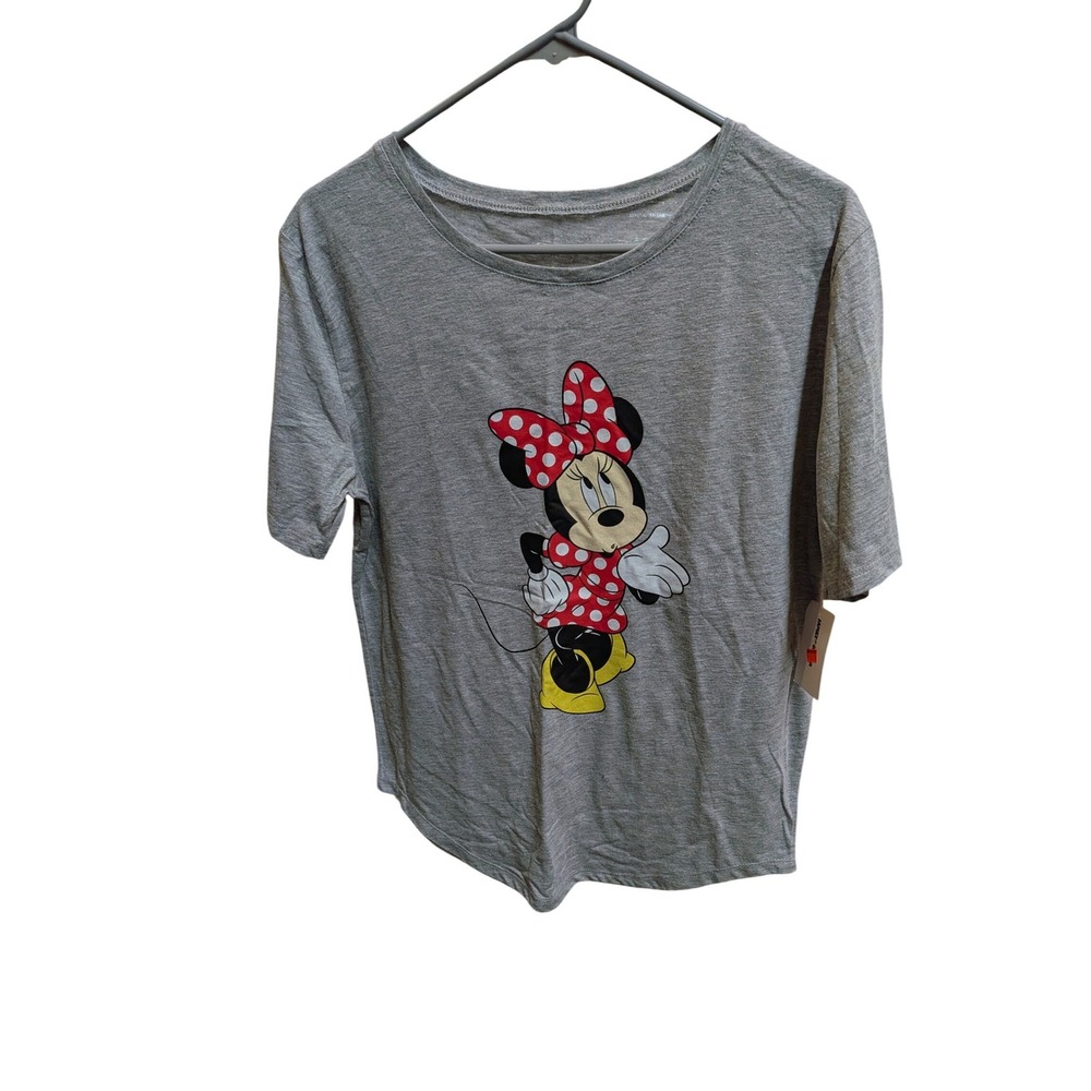 Disney Minnie Mouse Women Medium Heather Gray Graphic Short Sleeve Crew Neck Tee